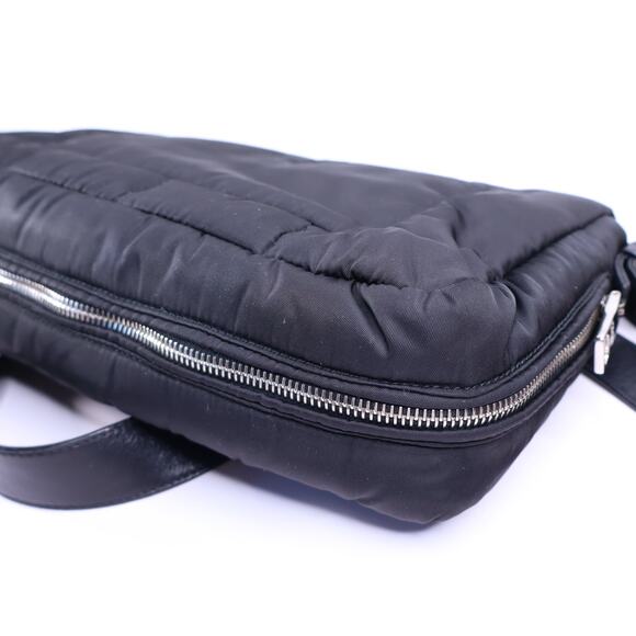 PRADA Tessuto Nylon Bomber Sound Bag Black Leather Adjustable Shoulder Strap - Picture 8 of 11